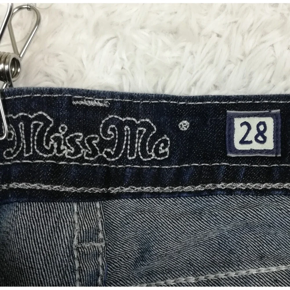Miss Me Womens Jeans Straight Leg Blue Denim Dark Wash‎ Jeweled Rhinestone 28